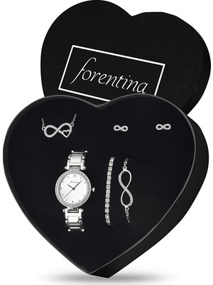 Forentina Kalpli Kolye Küpe Bileklik Saat Seti
