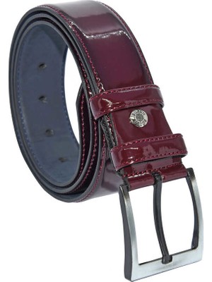 Süzer Bordo Rugan Suni Deri Dikişli 4 cm Klasik Kemer - 7400-97