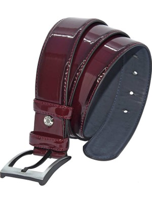 Süzer Bordo Rugan Suni Deri Dikişli 4 cm Klasik Kemer - 7400-97