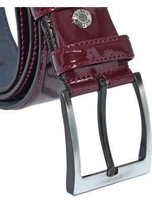 Süzer Bordo Rugan Suni Deri Dikişli 4 cm Klasik Kemer - 7400-97