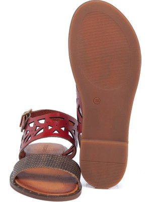 Tergan Kırmızı Deri Kadın Sandalet 64536D4V