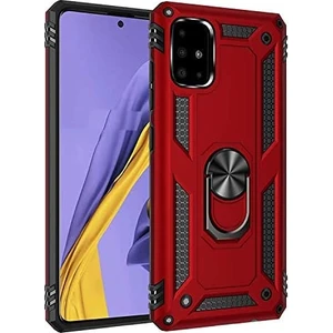Case 4U Samsung Galaxy A51 Uyumlu Kılıf Çift Katmanlı Yüzüklü Manyetik Vega Kapak Kırmızı
