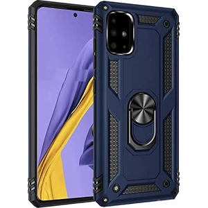 Case 4U Samsung Galaxy A51 Uyumlu Kılıf Çift Katmanlı Yüzüklü Manyetik Vega Kapak Lacivert
