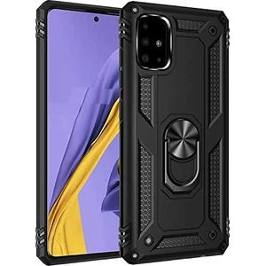 Case 4U Samsung Galaxy A51 Uyumlu Kılıf Çift Katmanlı Yüzüklü Manyetik Vega Kapak Siyah