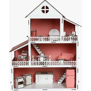 Ahşap Oyun Evi Villa Sapanca 3 Katlı Pembe Beyaz Oyun Evi
