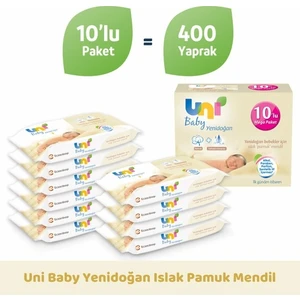 Uni Baby Yenidoğan Islak Pamuk Mendil 10'lu Avantajlı Mega Paket 400 Yaprak