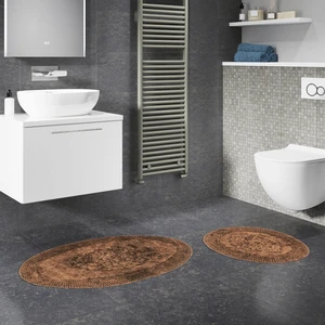 Alanur Home Salina Oval Cotton Makarnalı Yıkanabilir 2'li Paspas Seti Klozet Takımı Eskitme Kahve