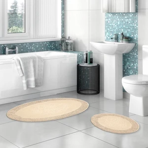 Alanur Home Salina Oval Cotton Makarnalı Yıkanabilir 2'li Paspas Seti Klozet Takımı Vizon