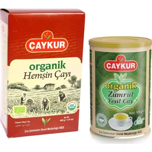 Organik Siyah Hemşin Çayı 400 gr (Karton Kutu) + Çaykur Organik Zümrüt Yeşil Çay 125 gr