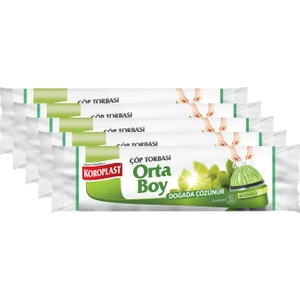 Orta Boy Çöp Torbası Büzgülü Doğada Çözünür 15 Adet - 5'li