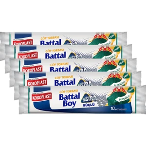 Battal Boy Çöp Torbası Büzgülü Ekstra Güçlü 10 Adet - 5'li