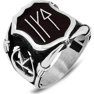 Mina Silver Bayat Boyu Tamgalı Yanları Ay Yıldız Simgeli Taşsız Gümüş Erkek Yüzük