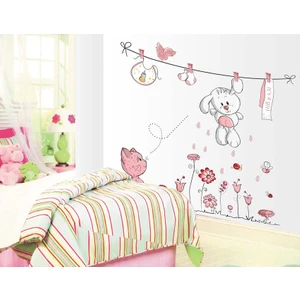 Crystal Kids Çocuk Odası Pembe Sevimli Tavşan ve Kedi Duvar Sticker