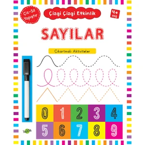 Kukla Çocuk Yayınları Okul Öncesi 3-5 Yaş Sayılar Eğitici Kitap – Çizgi Çalışmaları ve Çıkartmalar, Ciltsiz Türkçe