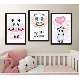 Çocuk Odası Sevimli Panda 3'lü Ahşap Tablo