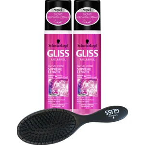 Schwarzkopf Glıss Supreme Length Sıvı Saç Kremi 200 ml x 2 Adet + Saç Fırçası