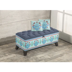 Armi Puf Kapitoneli Turkuaz Osmanlı  Desenli Sandıklı Puf + 2 Kırlent-Kasım Fırsatı