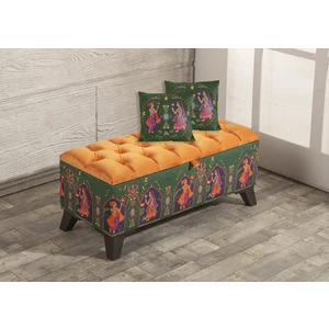 Armi Puf Kapitoneli  Babür Desenli Sandıklı Puf - 2 Kırlent-Kasım Açılış Fırsatı %30 İndirim