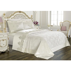 Çeyiz Diyarı Çift Kişilik Pike Takımı Pamuk Saten Desenli 4 Parça Sade Krem Renk