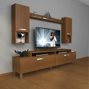 Ekoflex 5da Mdf Krom Ayaklı Tv Ünitesi Tv Sehpası Naturel Ceviz