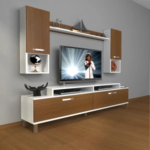 Ekoflex 5da Mdf Krom Ayaklı Tv Ünitesi Tv Sehpası Beyaz Ceviz