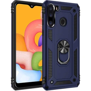 Case Street Samsung Galaxy A21 Kılıf Tank Koruma Vega Standlı Yüzüklü Mıknatıslı Lacivert