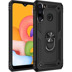 Samsung Galaxy A21 Kılıf Tank Koruma Vega Standlı Yüzüklü Mıknatıslı Siyah