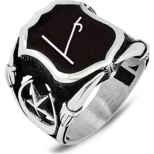 Mina Silver Kınık Boyu Yanları Ay Yıldız Simgeli Taşsız Gümüş Erkek Yüzük