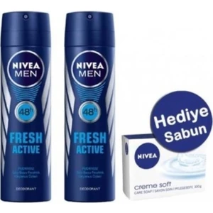 Men Fresh Active Dedorant 150 Ml*2 Adet Avantajlı Paket+Nivea Creme Care Sabun Hediyeli
