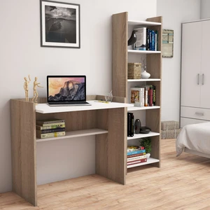 T2020 Kösem Kitaplık ve Çalışma Masası Ceviz Beyaz