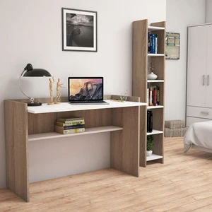 T6020 Gülbahar Kitaplık ve Çalışma Masası Ceviz/Beyaz