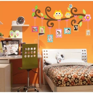 Crystal Kids Bebek Odası Renkli Resim Çerçeveli Baykuşlar Kendinden Yapışkanlı Duvar Sticker