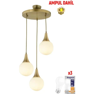 Damla 3 Lü Yuvarlak Eskitme -Led Ampul Dahil Modern Koridor Mutfak Salon Sarkıt Avize