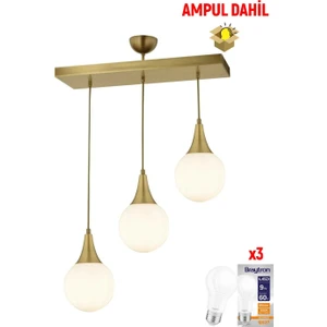 Damla 3 Lü Sıralı Eskitme -Led Ampul Dahil Modern Koridor Mutfak Salon Sarkıt Avize