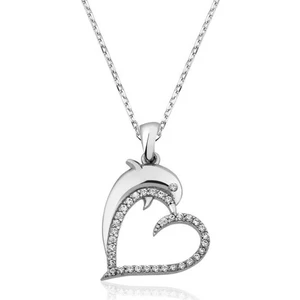 Gümüş Kalpli Yunus Balığı  Kolye