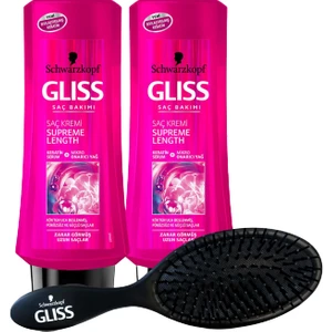 Schwarzkopf Glıss Supreme Length Saç Kremi 360 ml x 2 Adet + Saç Fırçası