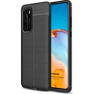 Huawei P40 Kılıf Deri Dokulu Silikon Siyah