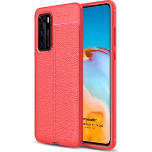 Huawei P40 Kılıf Deri Dokulu Silikon Kırmızı
