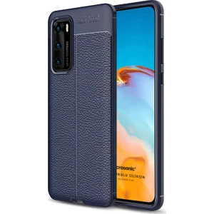 Huawei P40 Kılıf Deri Dokulu Silikon Lacivert