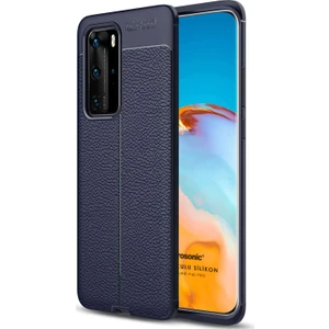 Huawei P40 Pro Kılıf Deri Dokulu Silikon Lacivert