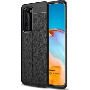 Huawei P40 Pro Kılıf Deri Dokulu Silikon Siyah