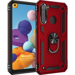 Samsung Galaxy A21 Kılıf Military Ring Holder Kırmızı