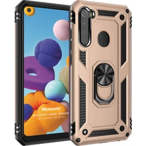 Samsung Galaxy A21 Kılıf Military Ring Holder Gold