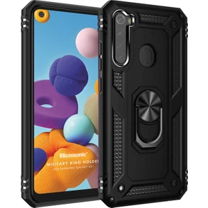 Samsung Galaxy A21 Kılıf Military Ring Holder Siyah