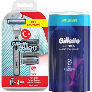 Mach 3 Turbo Tıraş Makinesi + 4 Yedek Bıçak + 2'li Tıraş Köpüğü