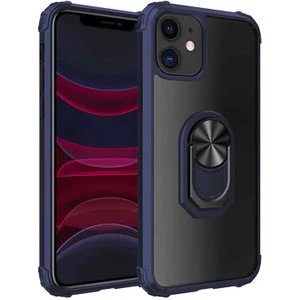 Tekno Grup Apple iPhone 11 (6.1'') Kılıf Ultra Korumalı Yüzüklü Standlı Mola Kapak + Tam Kaplayan 6D Nano Ekran Koruyucu Lacivert