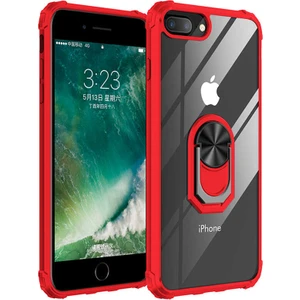 Tekno Grup Apple iPhone 7-8 Plus Kılıf Ultra Korumalı Yüzüklü Standlı Mola Kapak + Tam Kaplayan 5D Cam Ekran Koruyucu Kırmızı