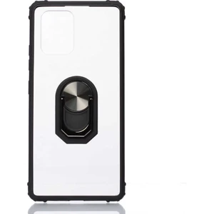 Tekno Grup Samsung Galaxy A71 Kılıf Ultra Korumalı Yüzüklü Standlı Mola Kapak + Tam Kaplayan 5D Cam Ekran Koruyucu Siyah