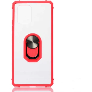 Tekno Grup Samsung Galaxy A71 Kılıf Ultra Korumalı Yüzüklü Standlı Mola Kapak + Tam Kaplayan 5D Cam Ekran Koruyucu Kırmızı