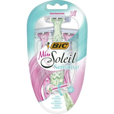 BIC Miss Soleil Sensitive Kadın Tıraş Bıçağı – 3 Bıçaklı, E Vitaminli Jel Şeritli, 3'lü Tek